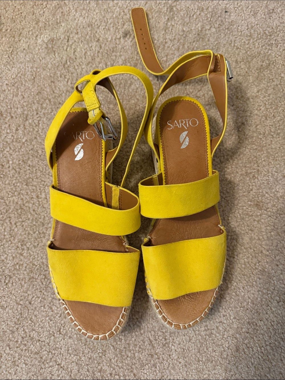 SARTO By Franco Sarto Bright Yellow Suede Two‑Strap Espadrille Sandals